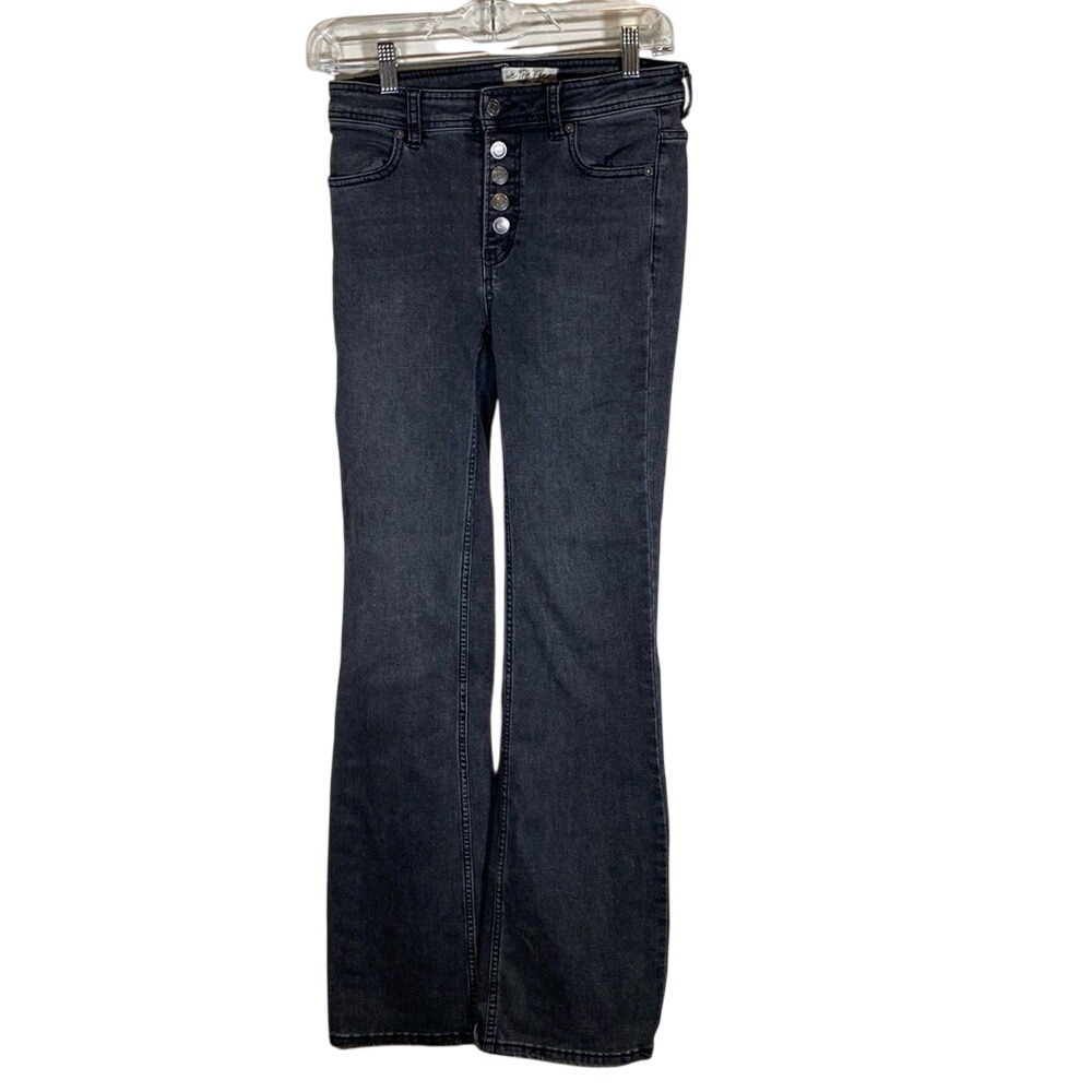 We The Free Jeans Womens 27 Black Denim Boot Cut Flare Button Fly Pants - Picture 1 of 13